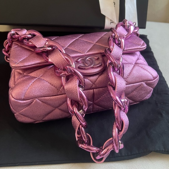 🔥Unique Rare🔥💗💗Chanel Metallic Pink Flap Bag - Picture 8 of 16